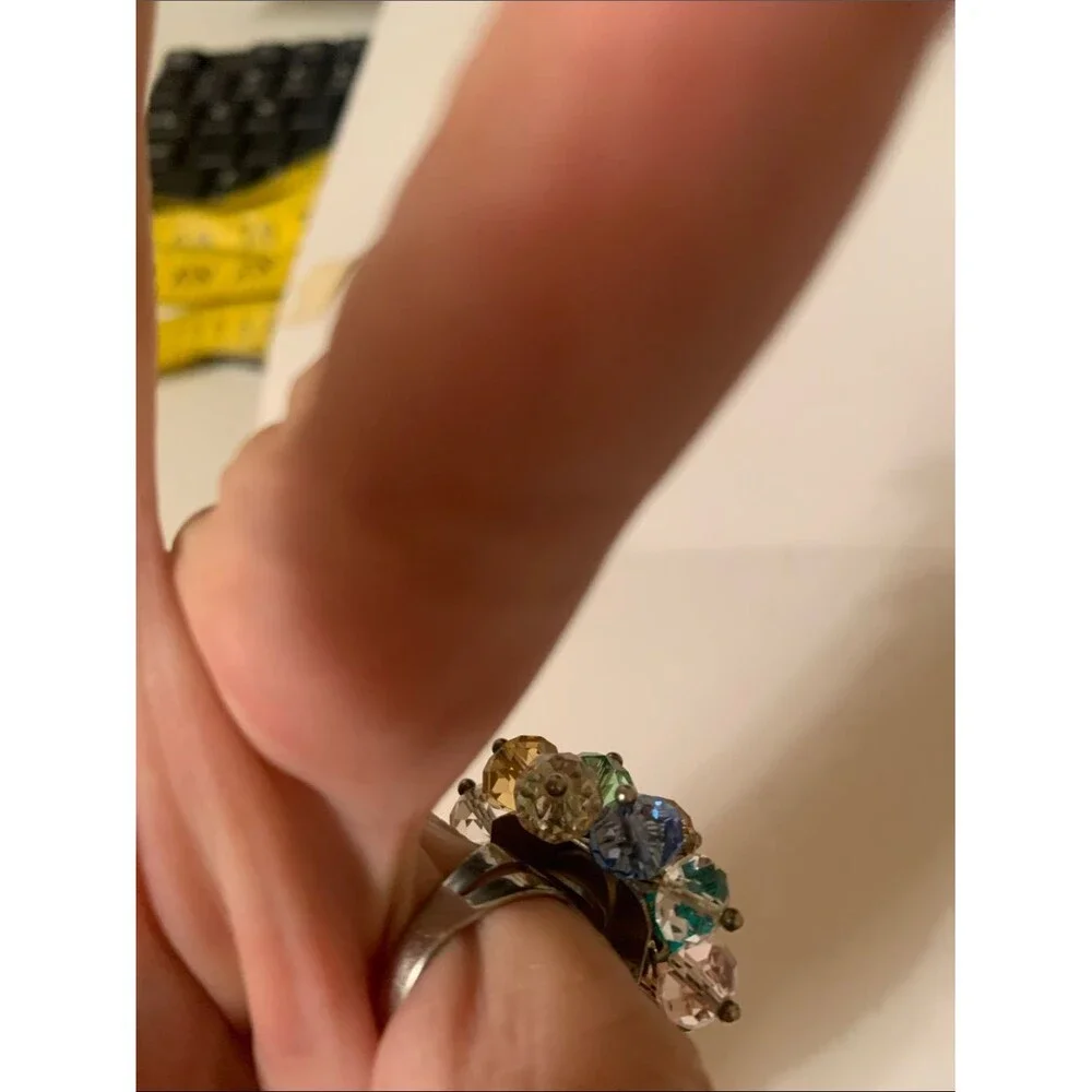 Multicolor Crystal Cluster Statement Ring - Women Jewelry Vintage